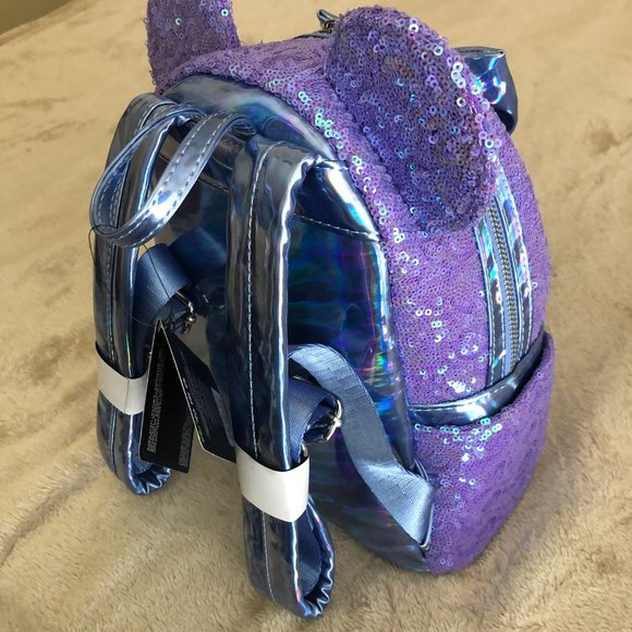 NWT Loungefly Disney Celebration Pastel Purple Mini Backpack Iridescent Sequin - Picture 6 of 9